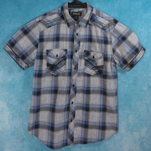 Helix Other - Helix Athletic Fit Plaid Short Sleeve Button Up Shirt, Men's, Size Medium